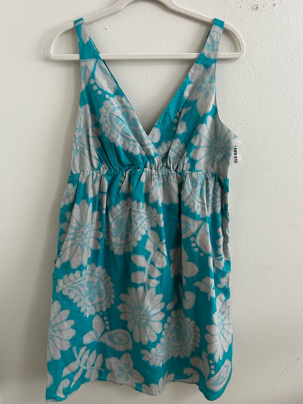 Old Navy Teal and White Floral Sleeveless Sundress